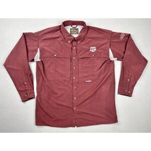 Drake Texas A&M Aggies Maroon Button Up Fishing Shirt Mens Large Vented